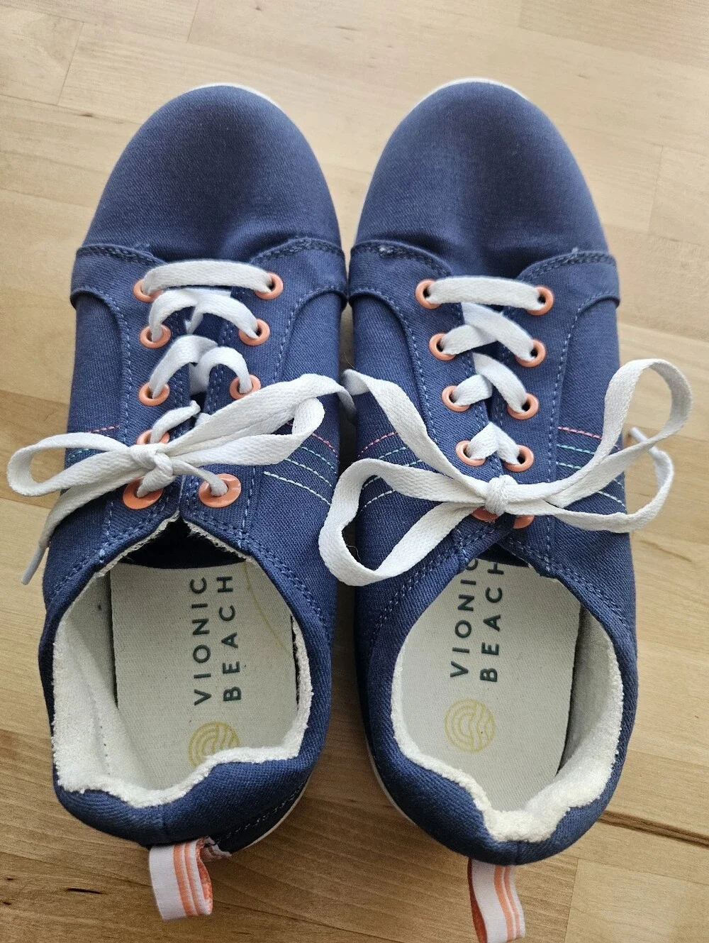 Vionic Beach‎ Womens Stinson Sneakers Shoes Size 9 Blue Canvas Lace Up Comfort